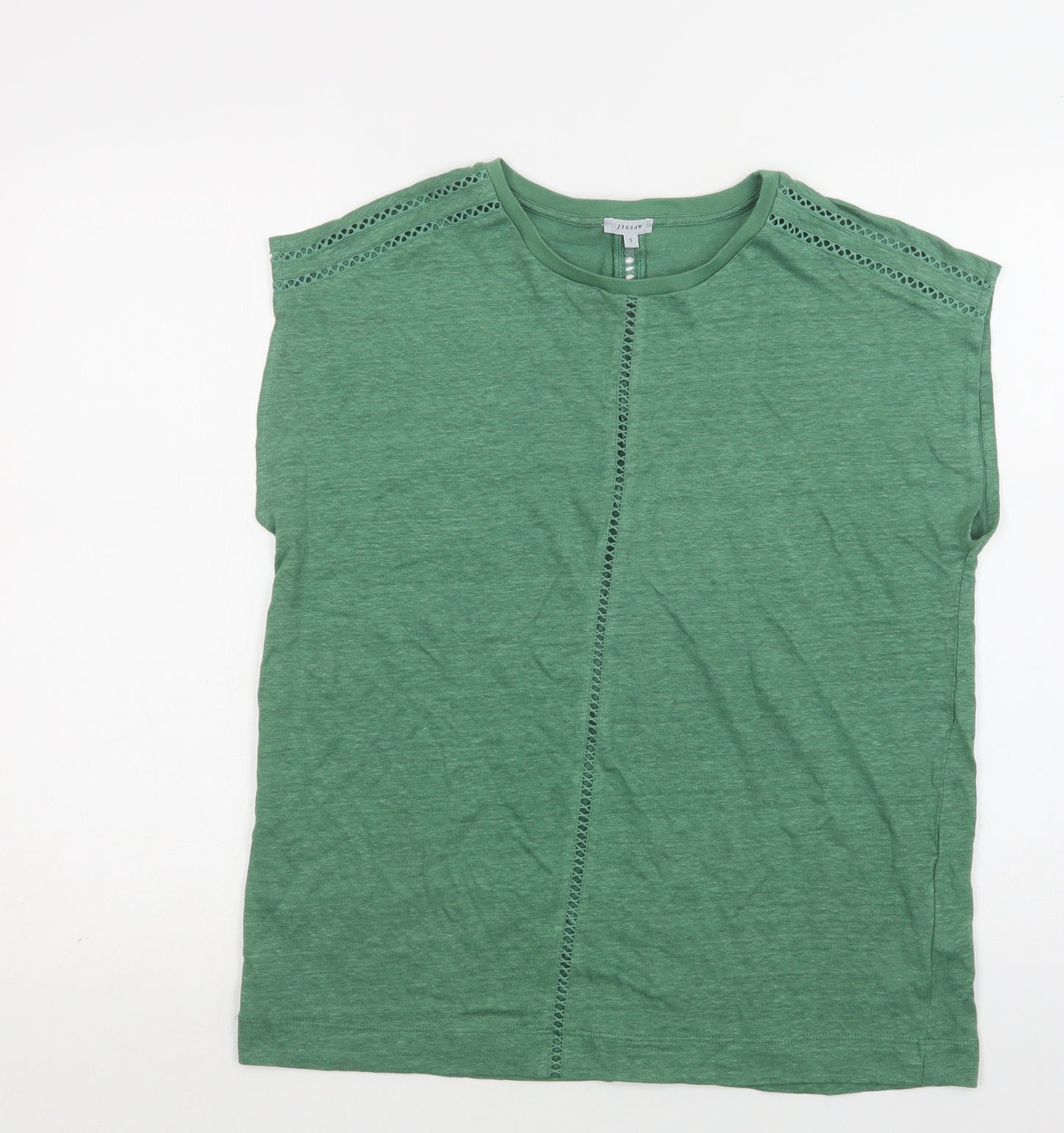 Jigsaw Womens Green  Linen Basic Blouse Size S Crew Neck