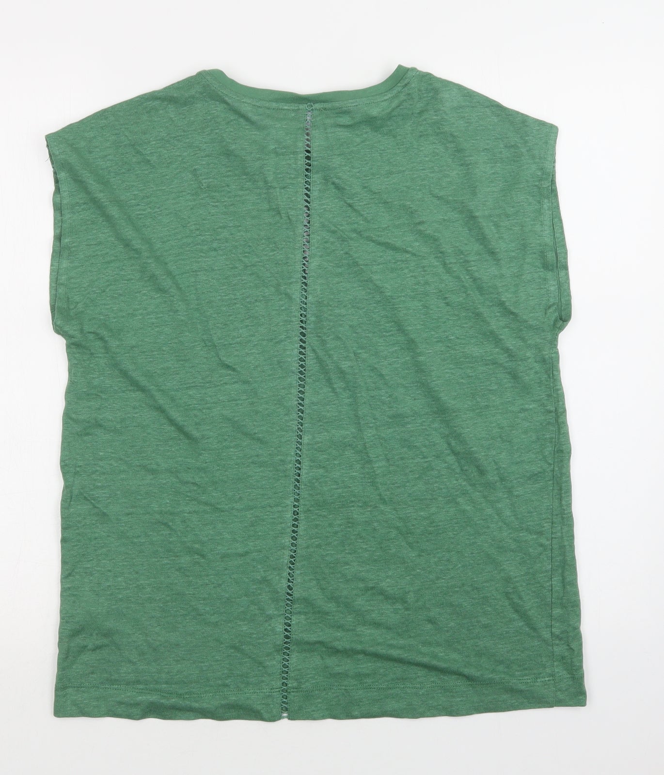 Jigsaw Womens Green  Linen Basic Blouse Size S Crew Neck