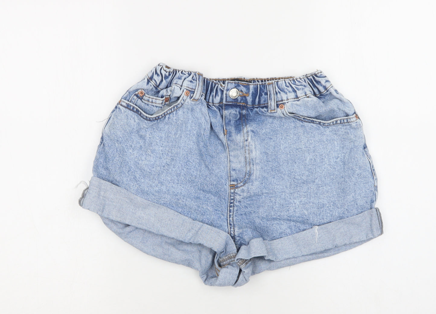 ASOS Womens Blue  Cotton Mom Shorts Size 10 L4 in Regular Button