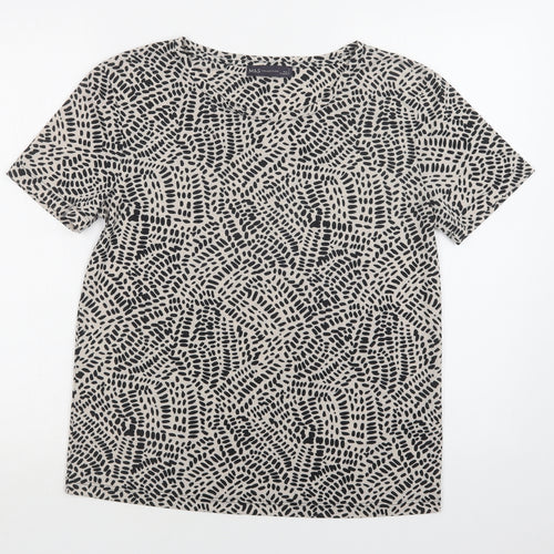 M&S Womens Beige Geometric Polyester Basic Blouse Size 8 Crew Neck