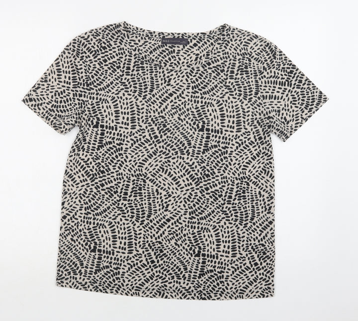 M&S Womens Beige Geometric Polyester Basic Blouse Size 8 Crew Neck
