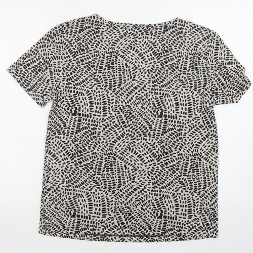M&S Womens Beige Geometric Polyester Basic Blouse Size 8 Crew Neck