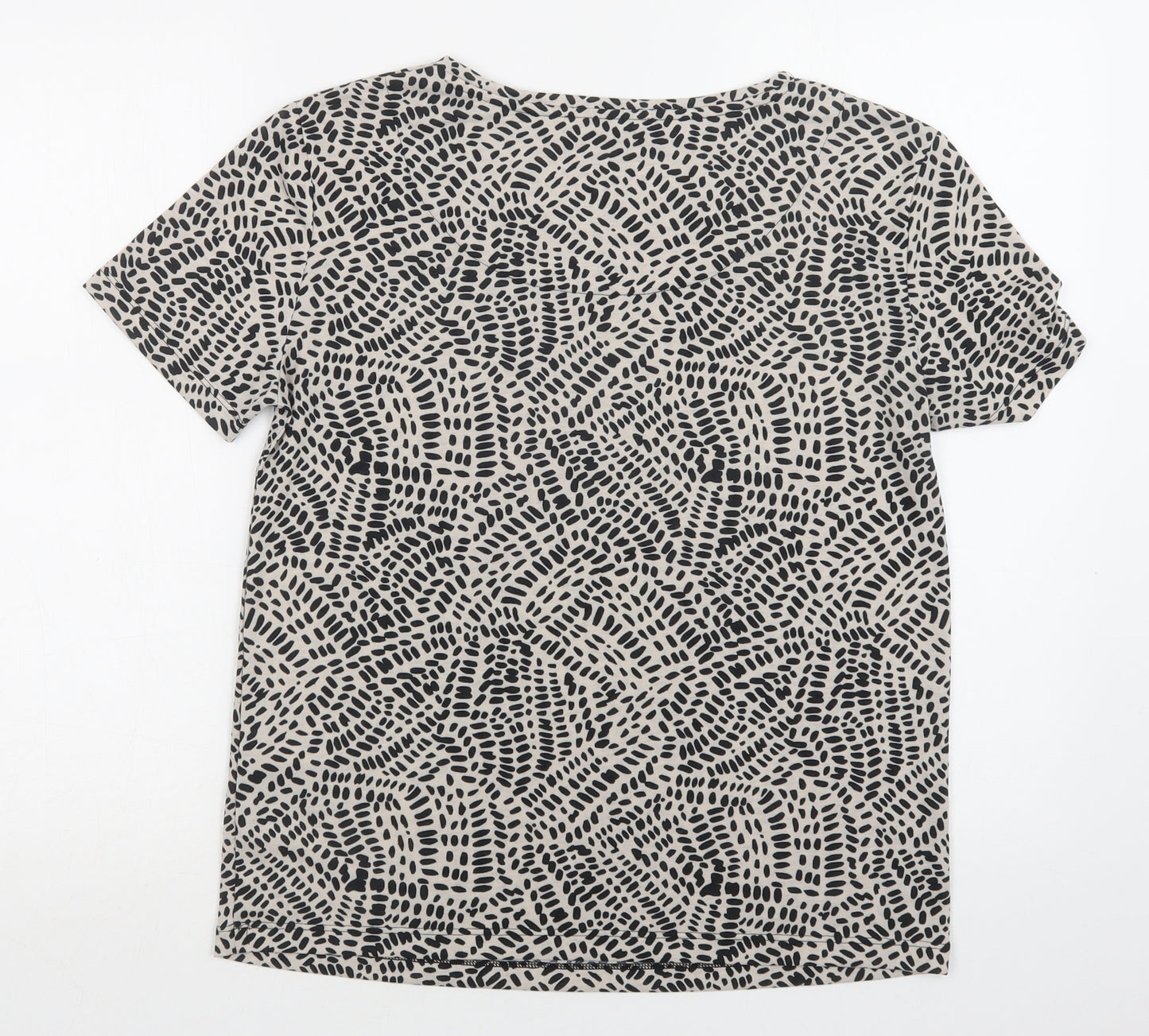 M&S Womens Beige Geometric Polyester Basic Blouse Size 8 Crew Neck
