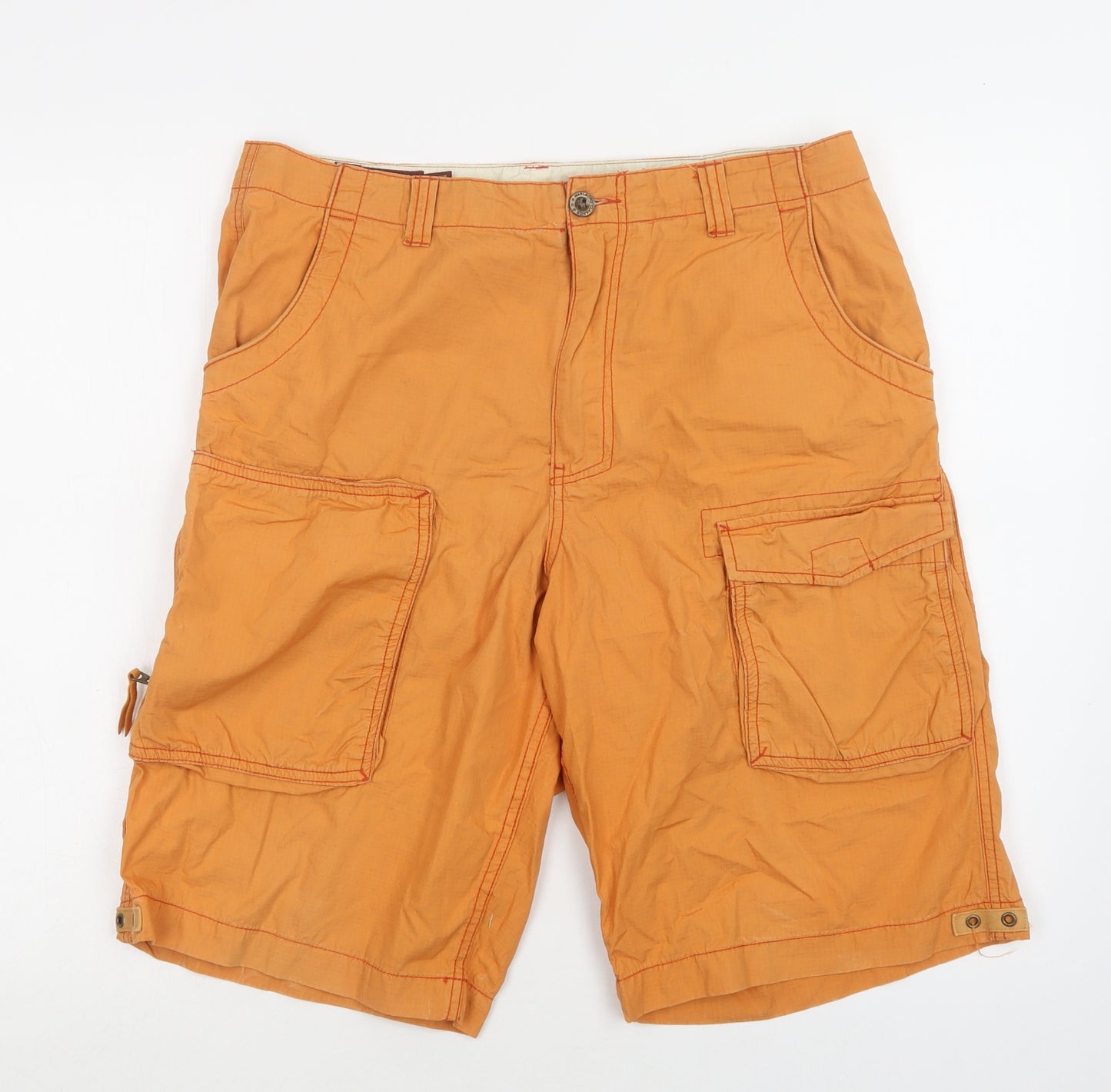 Marlboro Classics Mens Orange  Cotton Cargo Shorts Size 32 L12 in Regular Button