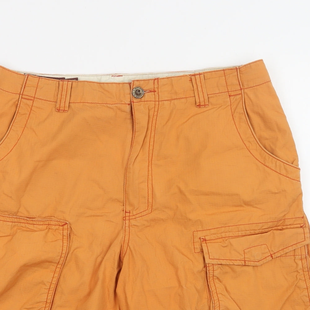 Marlboro Classics Mens Orange  Cotton Cargo Shorts Size 32 L12 in Regular Button