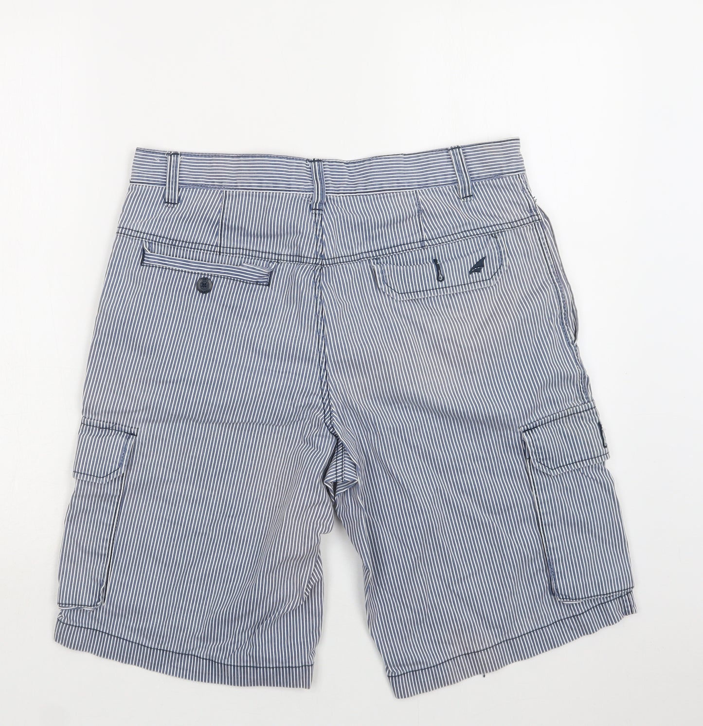 F&F Mens Blue Striped Cotton Cargo Shorts Size 32 L12 in Regular Button
