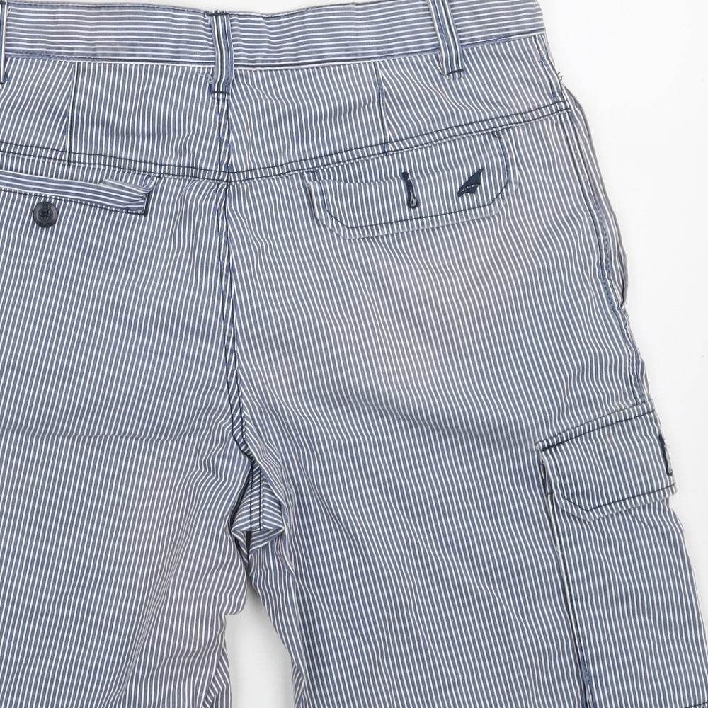 F&F Mens Blue Striped Cotton Cargo Shorts Size 32 L12 in Regular Button