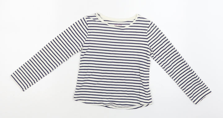 John Lewis Girls White Striped Cotton Basic Blouse Size 8 Years Crew Neck