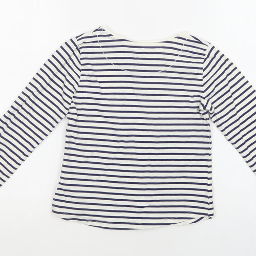 John Lewis Girls White Striped Cotton Basic Blouse Size 8 Years Crew Neck