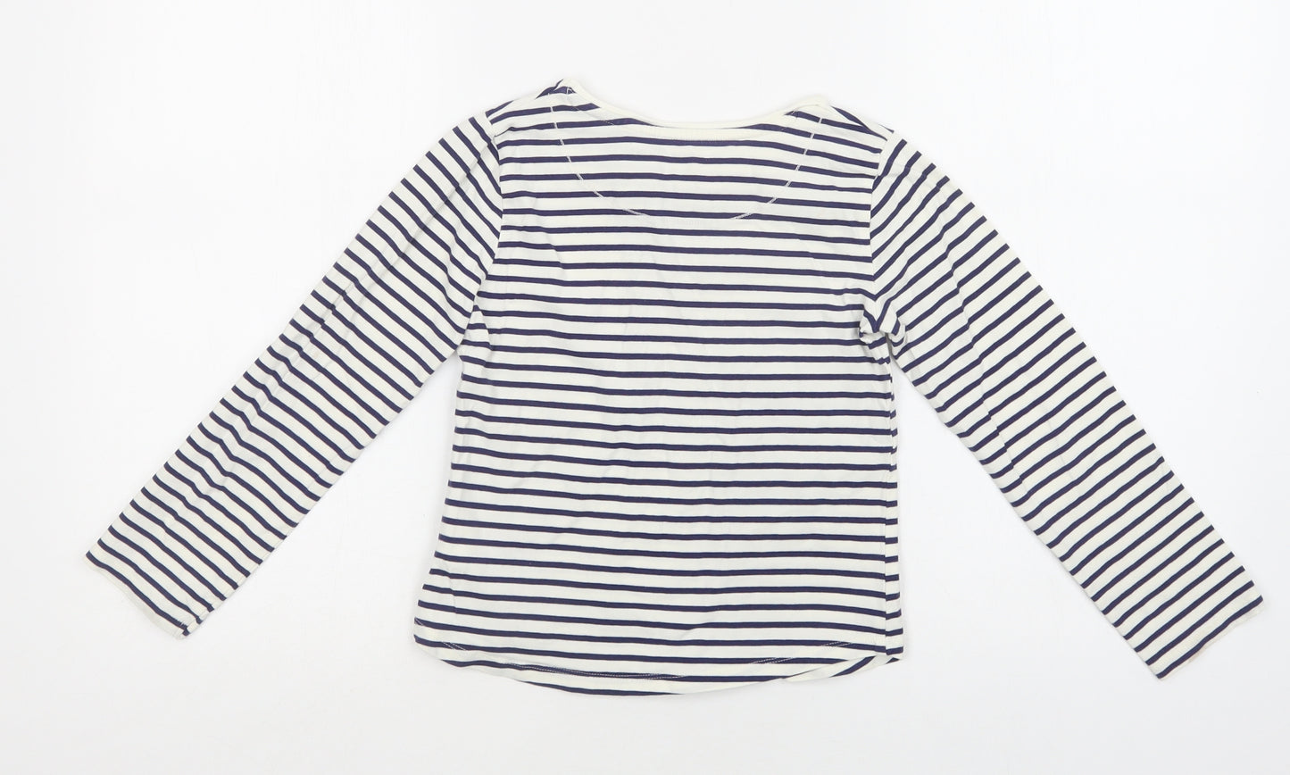 John Lewis Girls White Striped Cotton Basic Blouse Size 8 Years Crew Neck