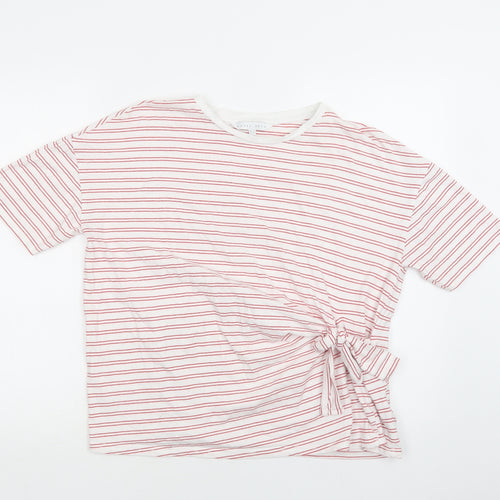 Amara Reva Womens Red Striped Cotton Basic T-Shirt Size 10 Crew Neck