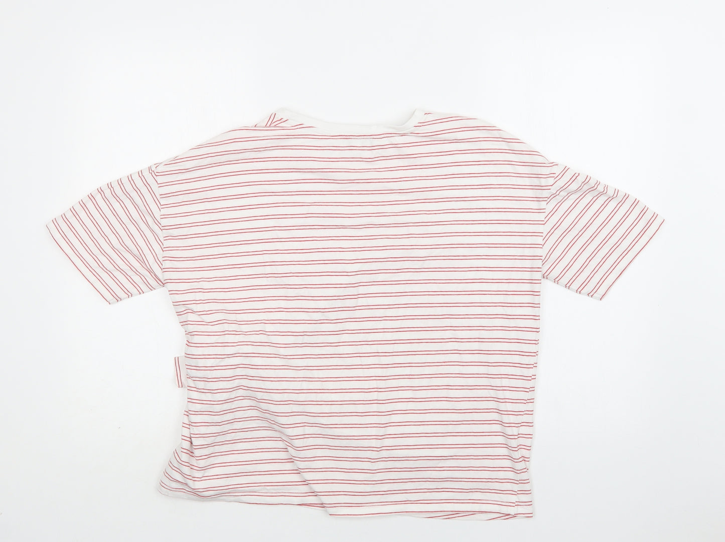 Amara Reva Womens Red Striped Cotton Basic T-Shirt Size 10 Crew Neck