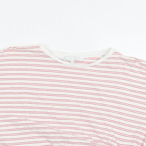 Amara Reva Womens Red Striped Cotton Basic T-Shirt Size 10 Crew Neck