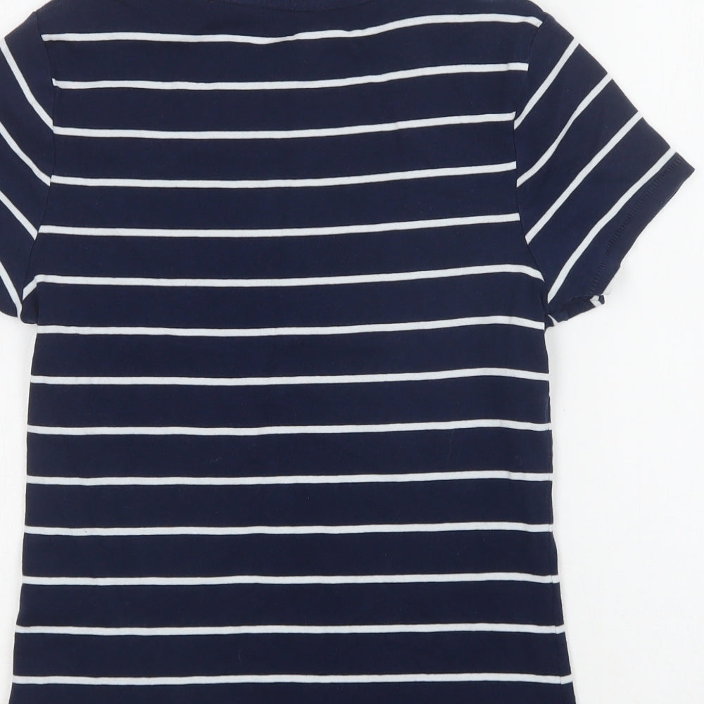 TU Womens Blue Striped Cotton Basic T-Shirt Size 12 Crew Neck