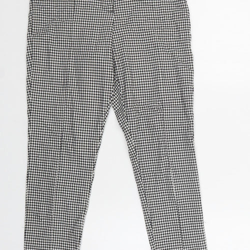 Preworn Womens Grey Check Cotton Trousers  Size 10 L27 in Regular Snap