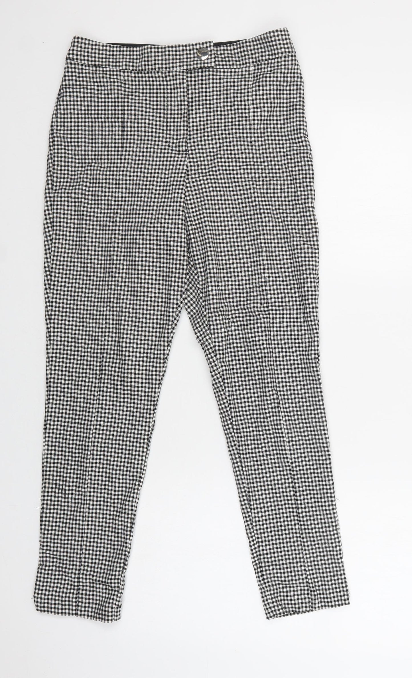 Preworn Womens Grey Check Cotton Trousers  Size 10 L27 in Regular Snap
