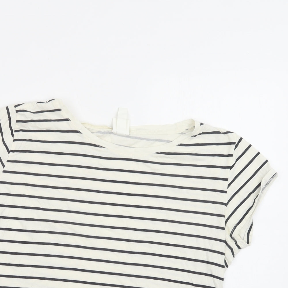 H&M Womens White Striped Cotton Basic T-Shirt Size M Crew Neck