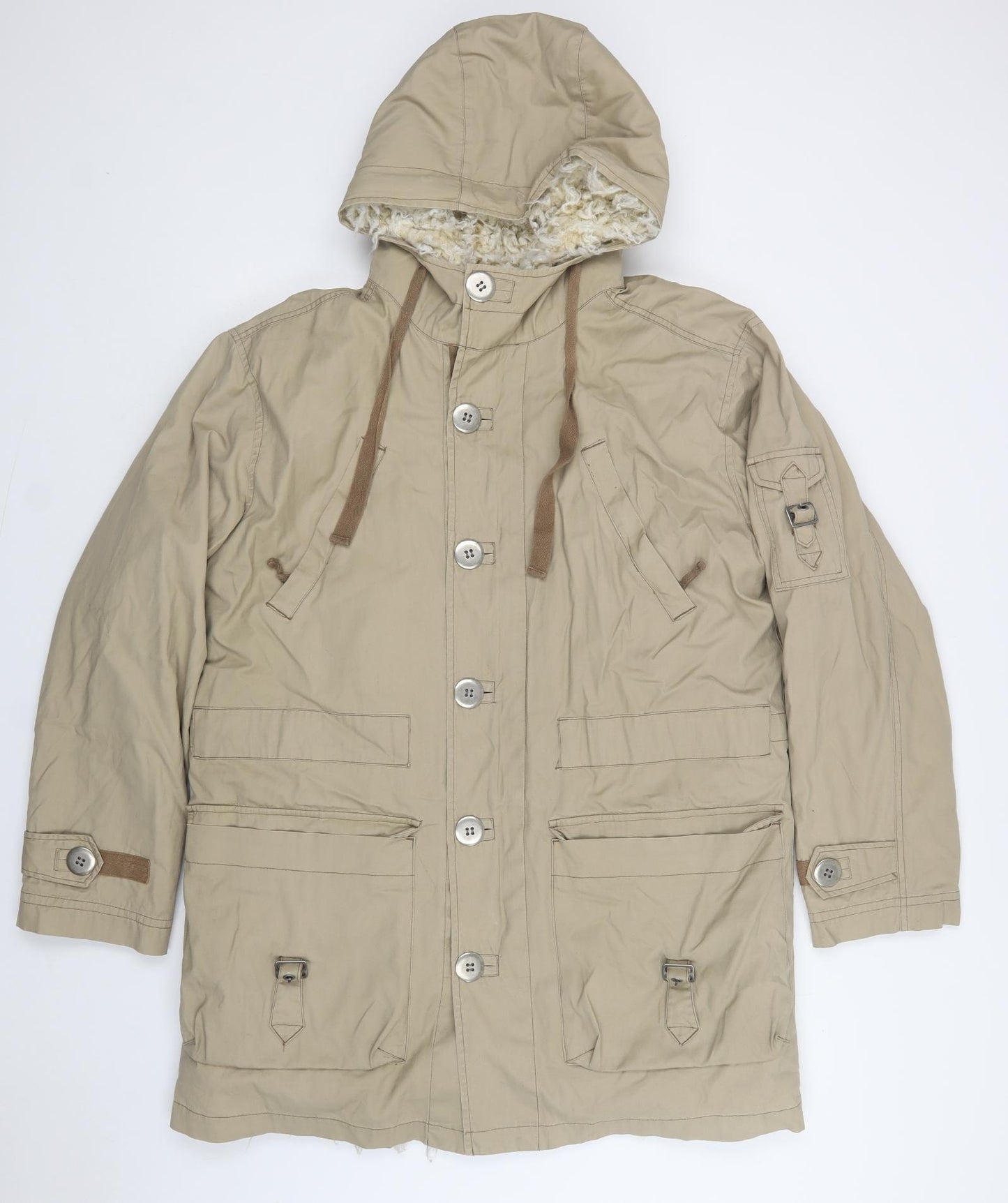 River Island Mens Beige   Parka Jacket Size M  Zip