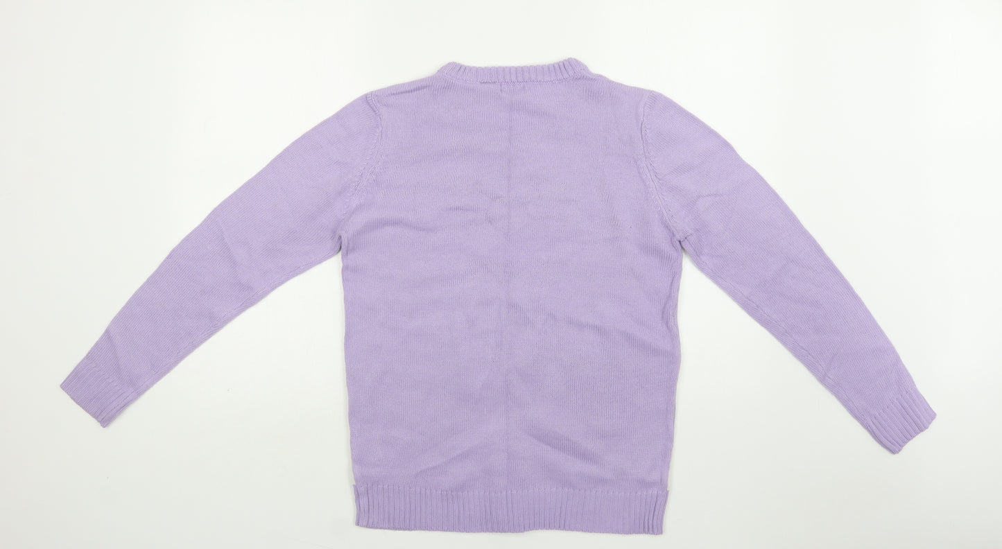 Avenue Womens Purple Crew Neck  Acrylic Pullover Jumper Size M   - Christmas Unicorn