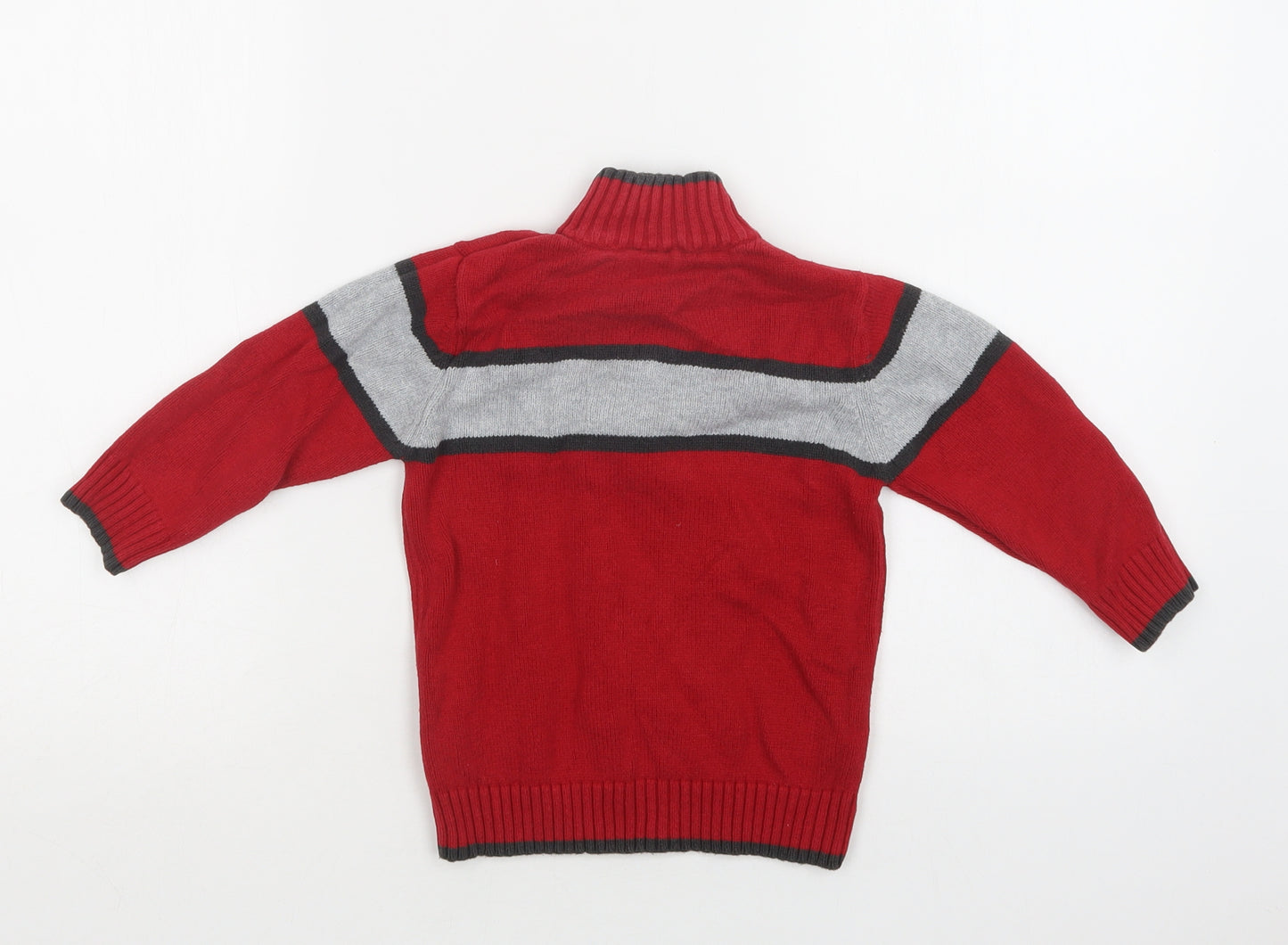 Pumpkin Patch Boys Red Collared Striped Cotton Henley Jumper Size 2 Years  Zip