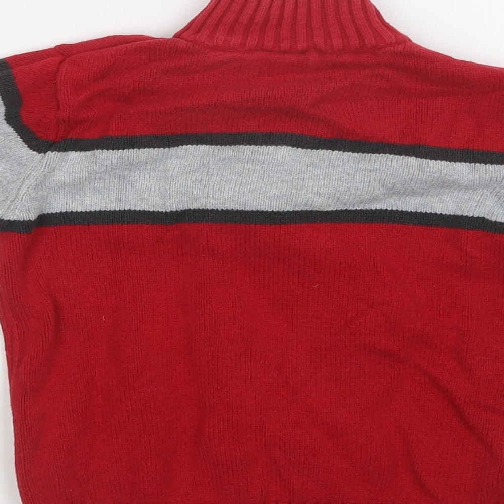 Pumpkin Patch Boys Red Collared Striped Cotton Henley Jumper Size 2 Years  Zip