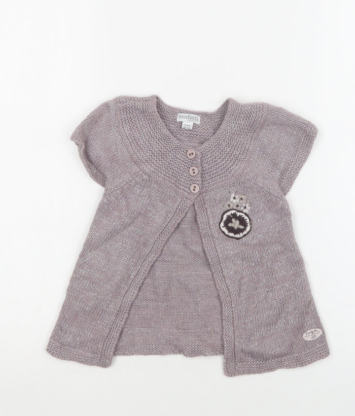 Confetti Girls Purple Round Neck  Viscose Cardigan Jumper Size 3 Years  Button