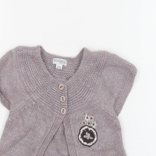 Confetti Girls Purple Round Neck  Viscose Cardigan Jumper Size 3 Years  Button