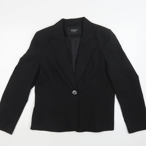 Papaya Womens Black Striped  Jacket Blazer Size 12  Button