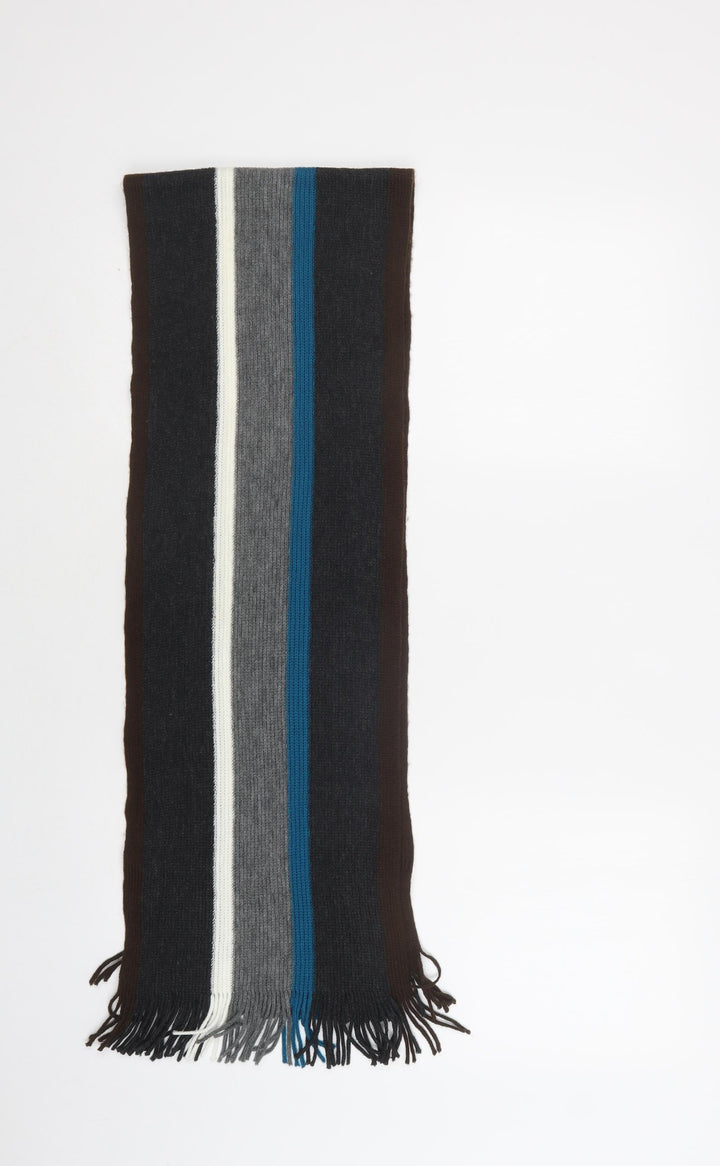 Preworn Mens Grey Striped Acrylic Scarf One Size