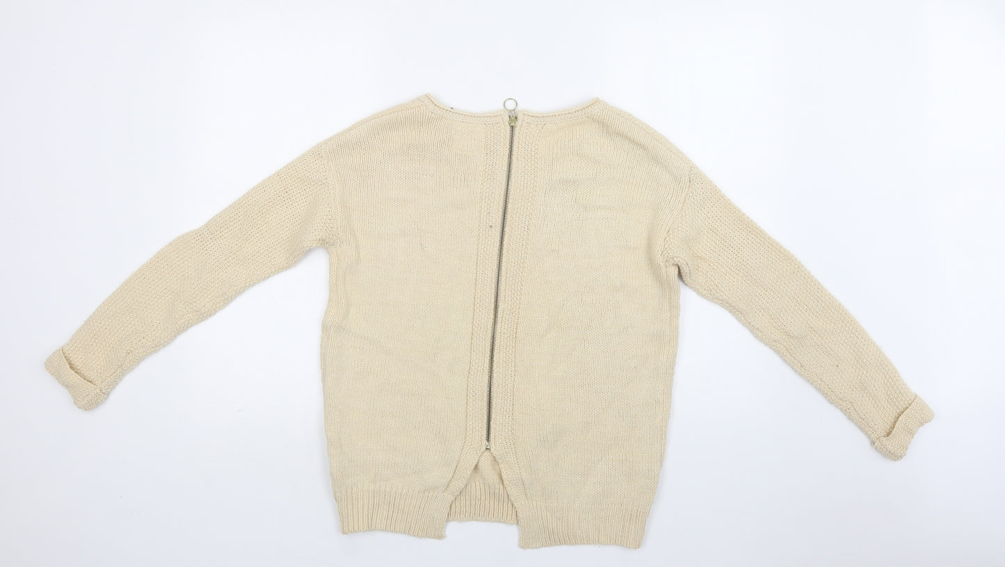 New Look Womens Ivory Round Neck  Acrylic Pullover Jumper Size S