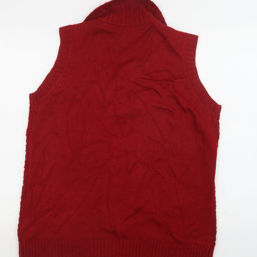 BM Womens Red V-Neck  Acrylic Cardigan Jumper Size M