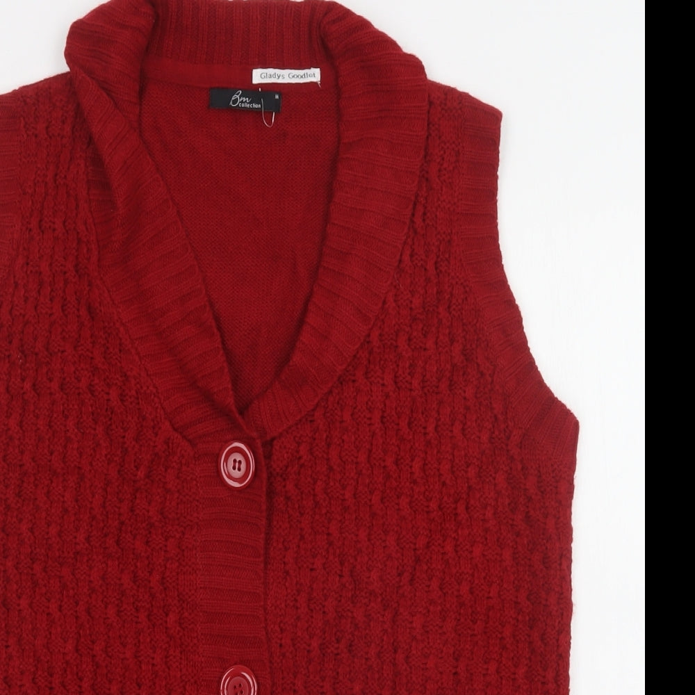 BM Womens Red V-Neck  Acrylic Cardigan Jumper Size M