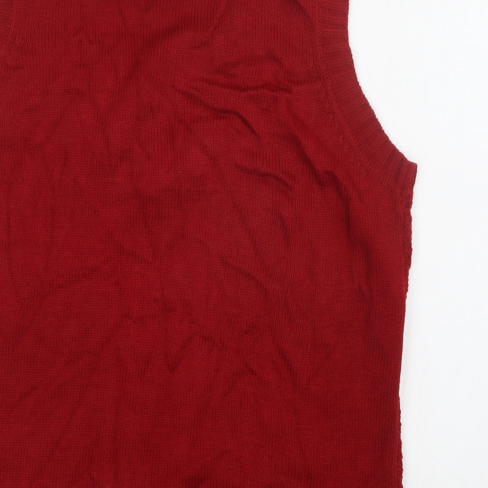 BM Womens Red V-Neck  Acrylic Cardigan Jumper Size M