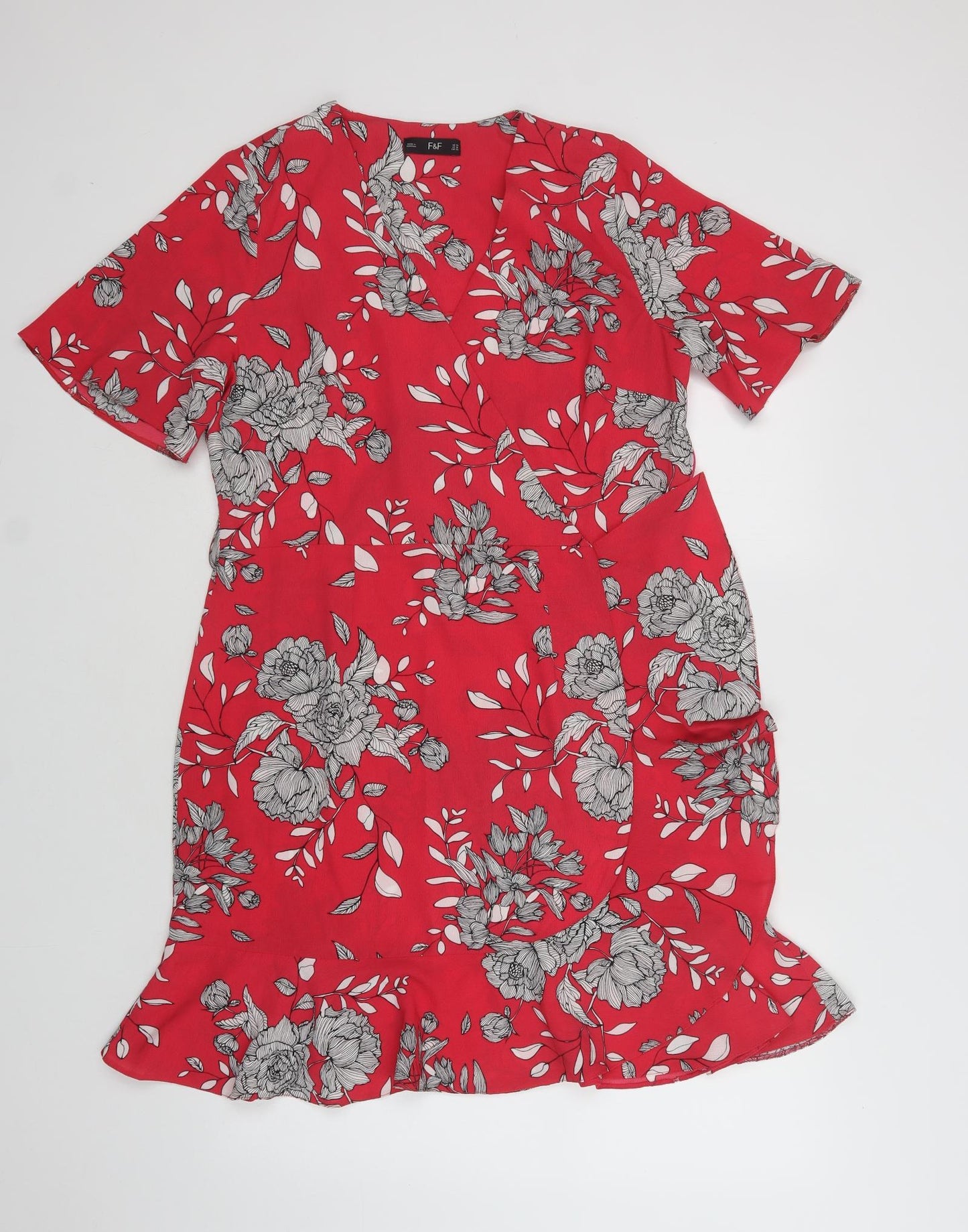 F&F Womens Pink Floral Polyester Wrap Dress  Size 14  V-Neck