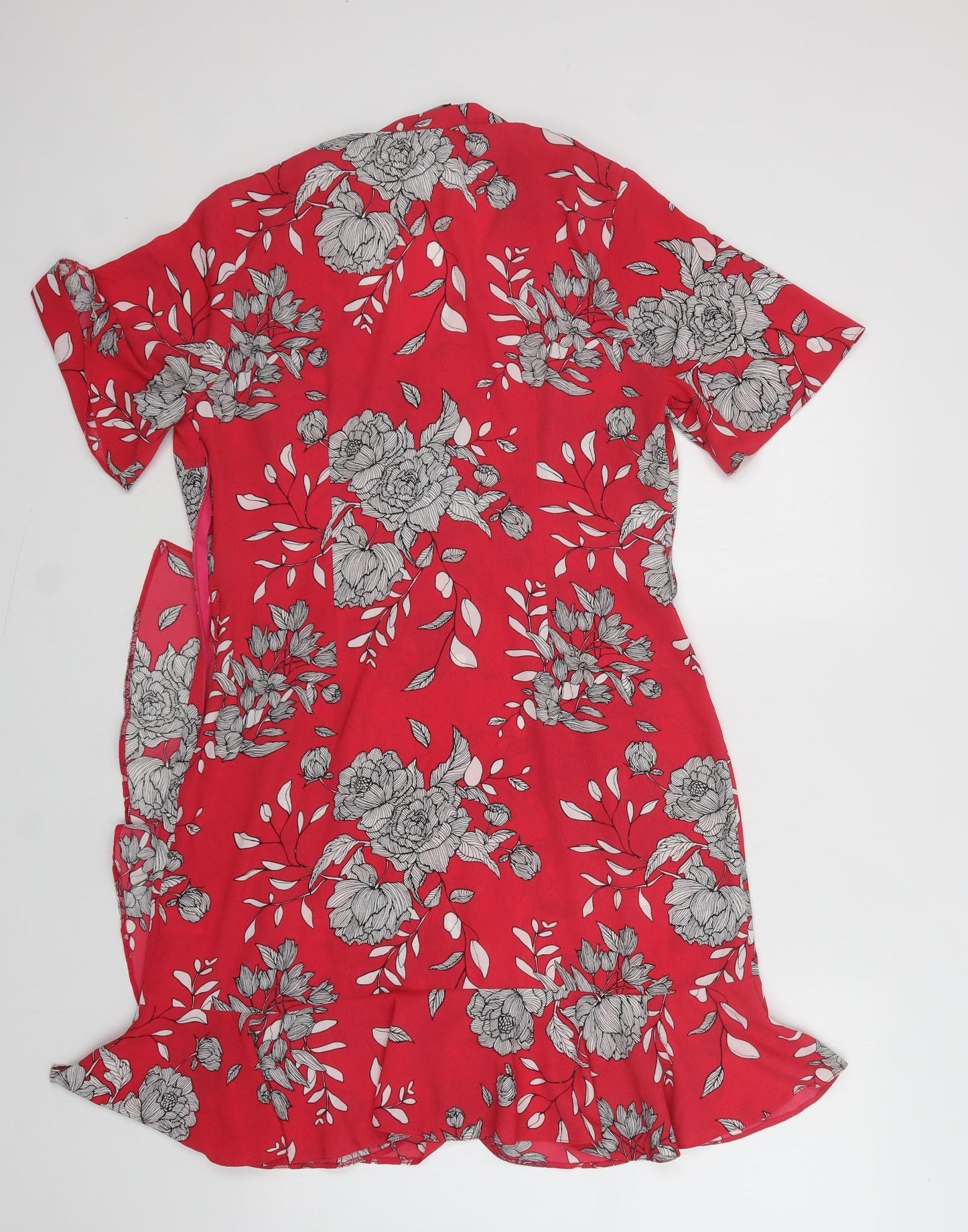 F&F Womens Pink Floral Polyester Wrap Dress  Size 14  V-Neck