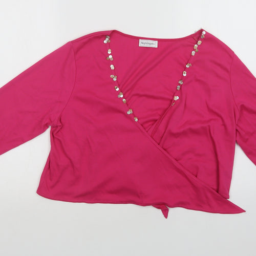Nightingales Womens Pink  Polyester Cropped Blouse Size 16 V-Neck