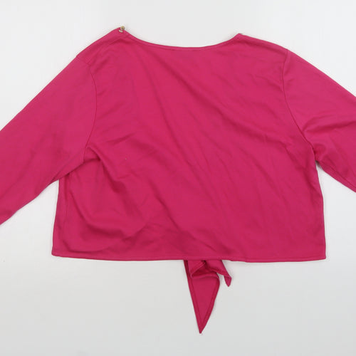 Nightingales Womens Pink  Polyester Cropped Blouse Size 16 V-Neck
