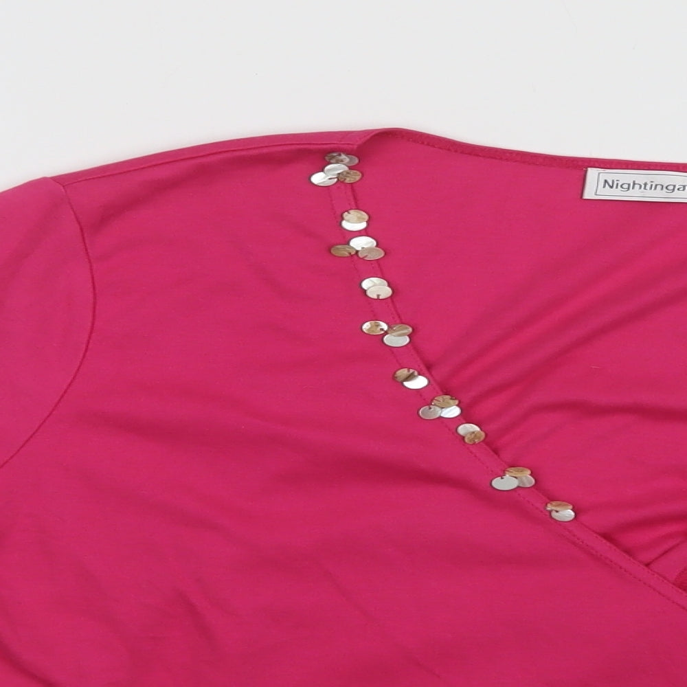 Nightingales Womens Pink  Polyester Cropped Blouse Size 16 V-Neck