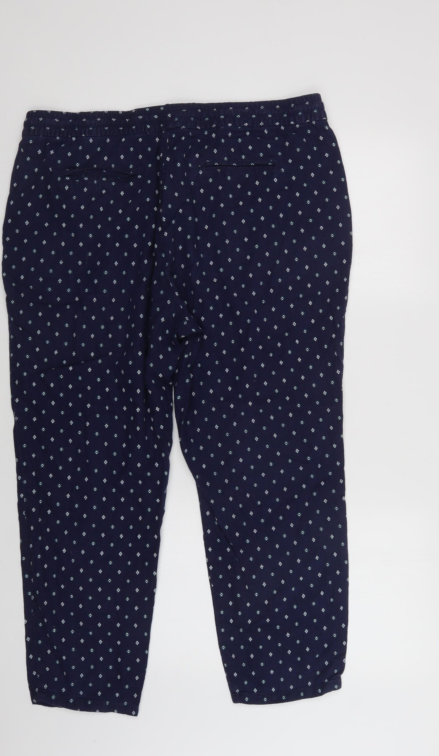 Bonmarché Womens Blue Geometric Linen Trousers  Size 18 L27 in Regular Drawstring