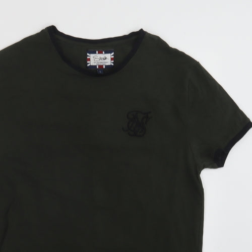 Sik Silk Mens Green  Cotton  T-Shirt Size L Crew Neck