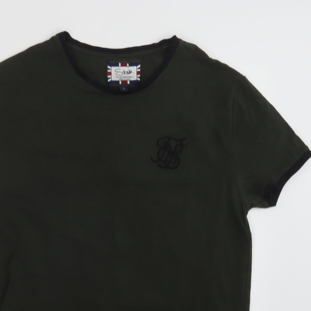 Sik Silk Mens Green  Cotton  T-Shirt Size L Crew Neck