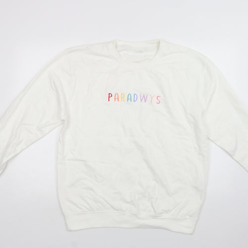 Preworn Womens White  Cotton Pullover Sweatshirt Size L