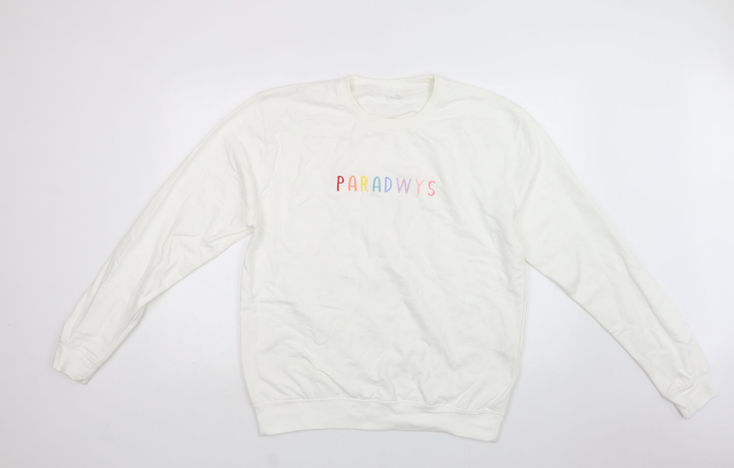 Preworn Womens White  Cotton Pullover Sweatshirt Size L