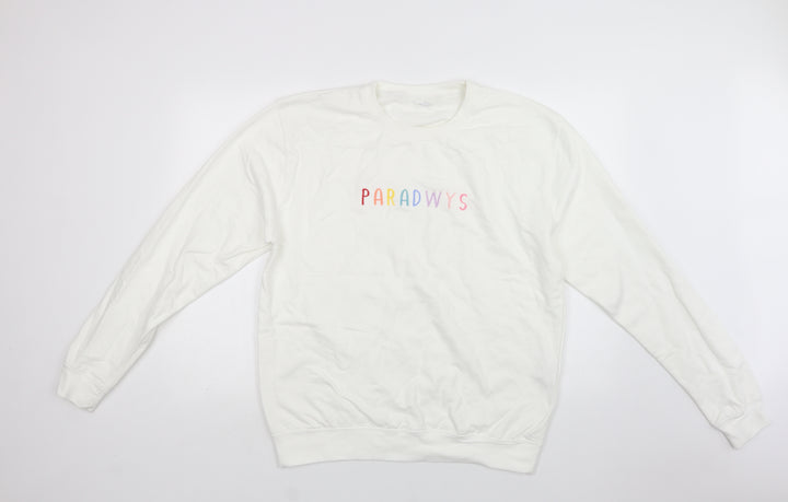 Preworn Womens White  Cotton Pullover Sweatshirt Size L