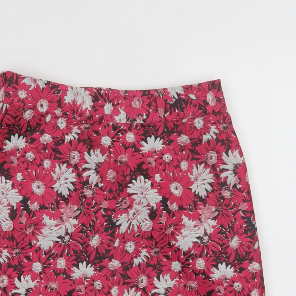 Warehouse Womens Pink Floral Polyester Mini Skirt Size 8   Zip