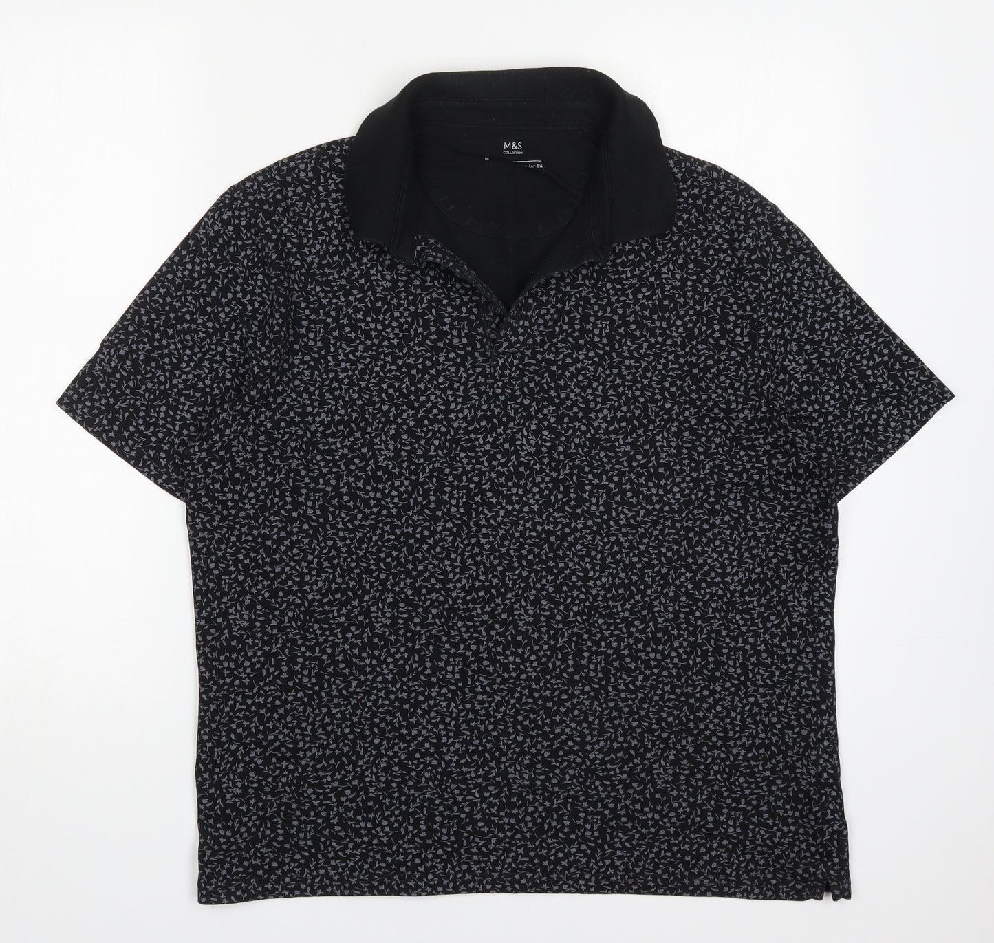 Marks and Spencer Mens Grey Floral Cotton  Polo Size M Collared Pullover
