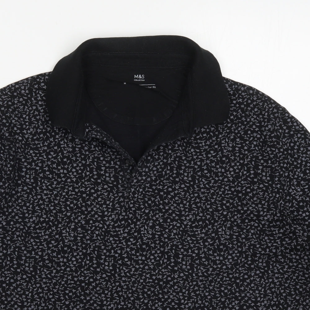Marks and Spencer Mens Grey Floral Cotton  Polo Size M Collared Pullover