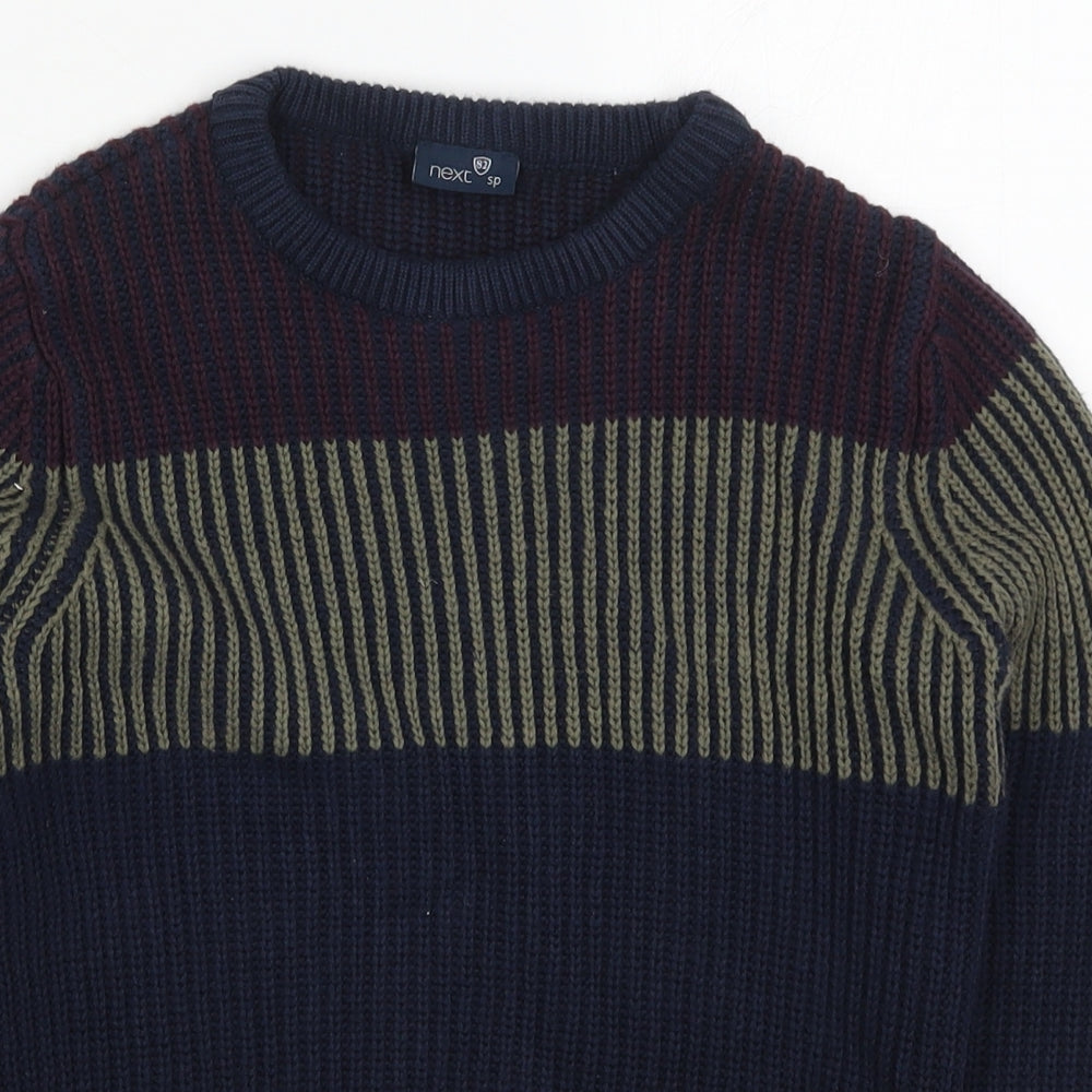 NEXT Boys Blue Round Neck Striped Cotton Pullover Jumper Size 8 Years  Pullover