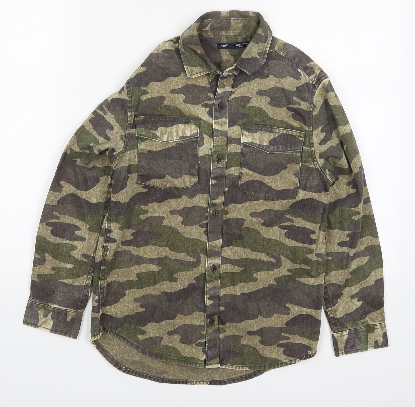 NEXT Boys Green Camouflage Cotton Basic Button-Up Size 9 Years Collared Button