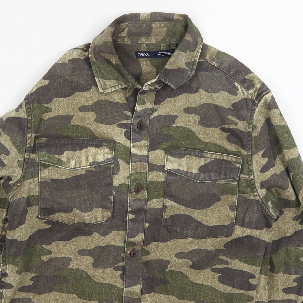 NEXT Boys Green Camouflage Cotton Basic Button-Up Size 9 Years Collared Button